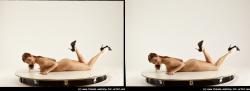 Nude Woman White Laying poses - ALL Slim Laying poses - on stomach long brown 3D Stereoscopic poses Pinup